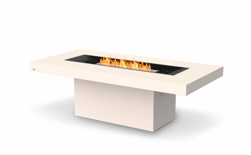 Ecosmart Fire Gin 90 (Dining) Fire Pit Table - Bone Finish / Stainless Steel Burner - ESF.O.GIN.90.D.BOoutdoor fire table set with chairs