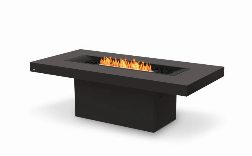 Ecosmart Fire Gin 90 (Dining) Fire Pit Table - Graphite Finish / Black Burner - ESF.O.GIN.90.D.GH.Boutdoor fire table set with chairs