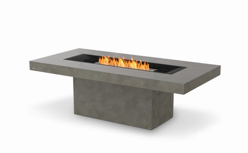Ecosmart Fire Gin 90 (Dining) Fire Pit Table - Natural Finish / Black Burner - ESF.O.GIN.90.D.NA.Boutdoor fire table set with chairs