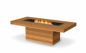 Ecosmart Fire Gin 90 (Dining) Fire Pit Table - Teak Finish / Black Burner - ESF.O.GIN.90.D.TN.Boutdoor fire table set with chairs