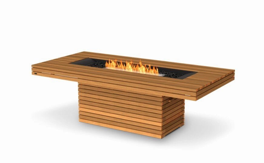 Ecosmart Fire Gin 90 (Dining) Fire Pit Table - Teak Finish / Stainless Steel Burner - ESF.O.GIN.90.D.TNoutdoor fire table set with chairs