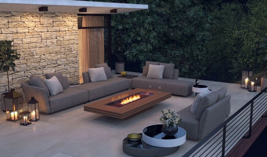 Ecosmart Fire Gin 90 (Low) Fire Pit Table - Bone Finish / Stainless Steel Burner - ESF.O.GIN.90.L.BO