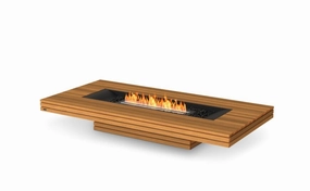 Ecosmart Fire Gin 90 (Low) Fire Pit Table - Teak Finish / Black Burner - ESF.O.GIN.90.L.TN.Boutdoor fire table set with chairs