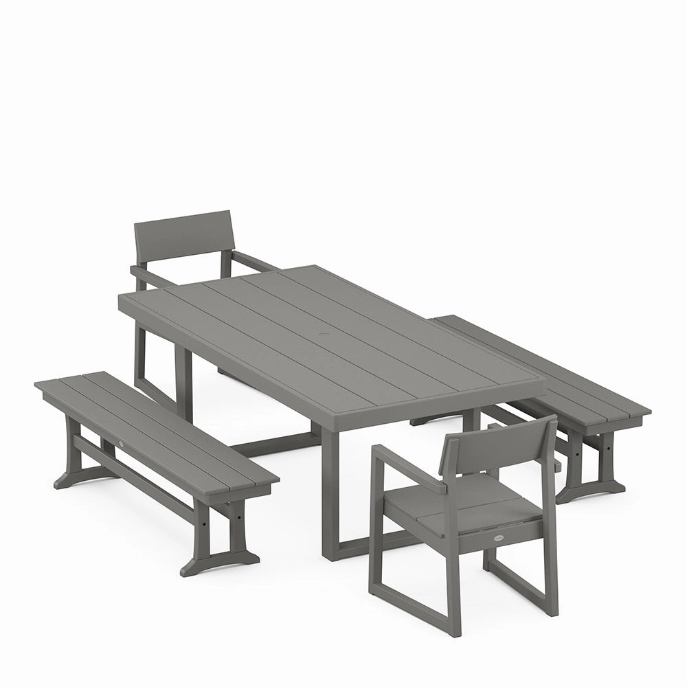 Edge 5 Piece Dining Set with Benches