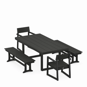 Edge 5 Piece Dining Set with BenchesHDPE eco-friendly polywood furniture set
