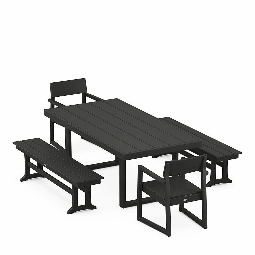 Edge 5 Piece Dining Set with BenchesHDPE eco-friendly polywood furniture set