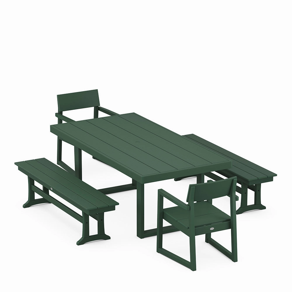 Edge 5 Piece Dining Set with Benches