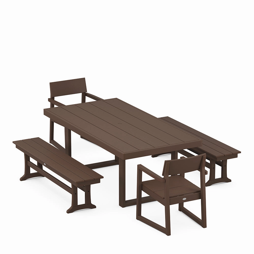 Edge 5 Piece Dining Set with Benches