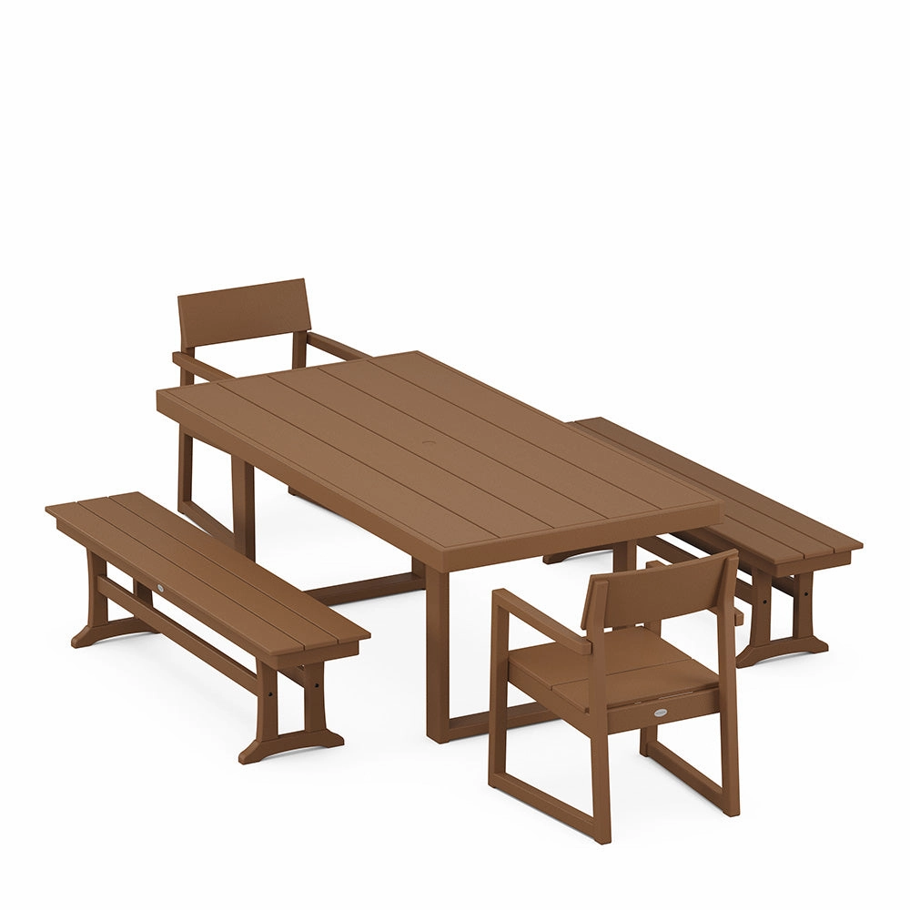 Edge 5 Piece Dining Set with Benches