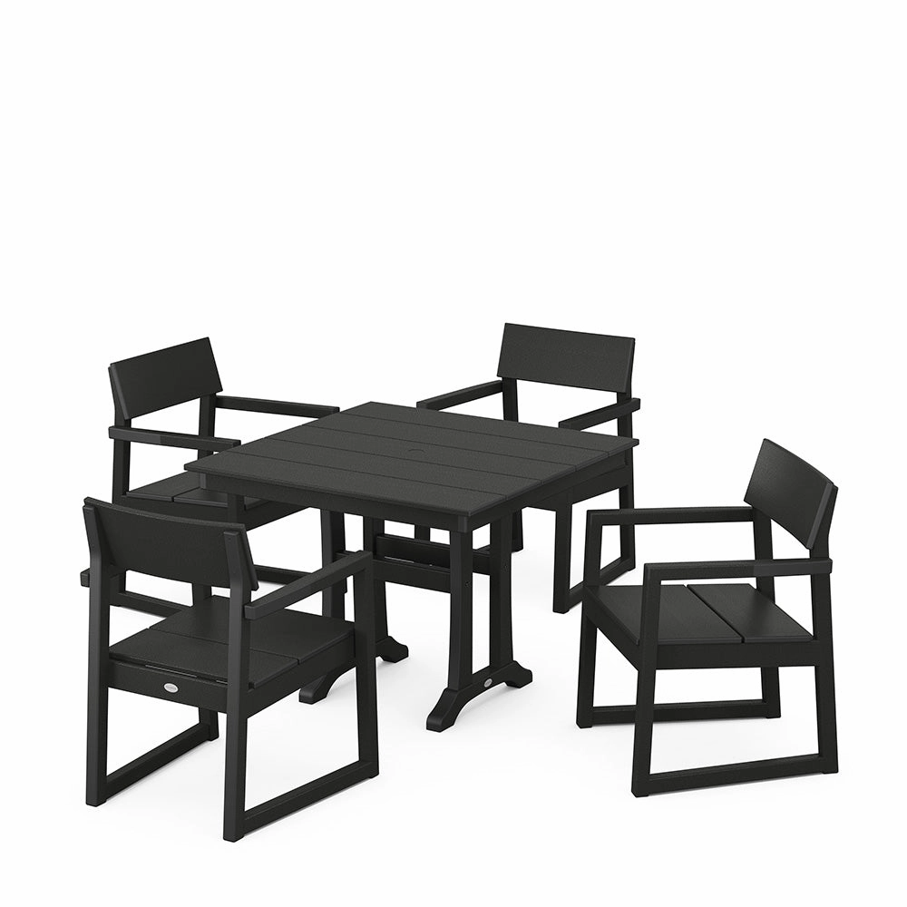 Edge 5 Piece Farmhouse Dining Set with Trestle LegsHDPE eco-friendly polywood furniture set