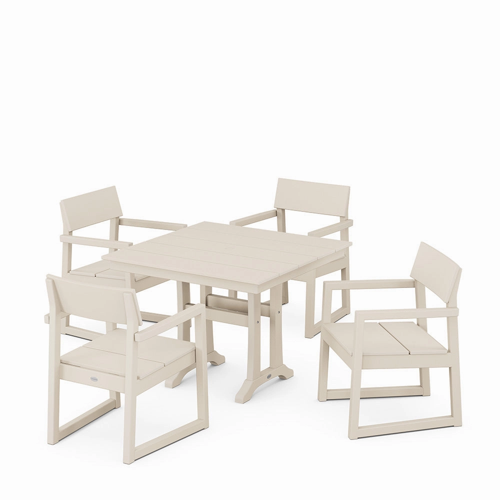 Edge 5 Piece Farmhouse Dining Set with Trestle Legs