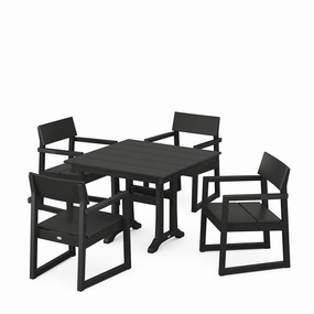 Edge 5 Piece Farmhouse Dining Set with Trestle LegsHDPE eco-friendly polywood furniture set
