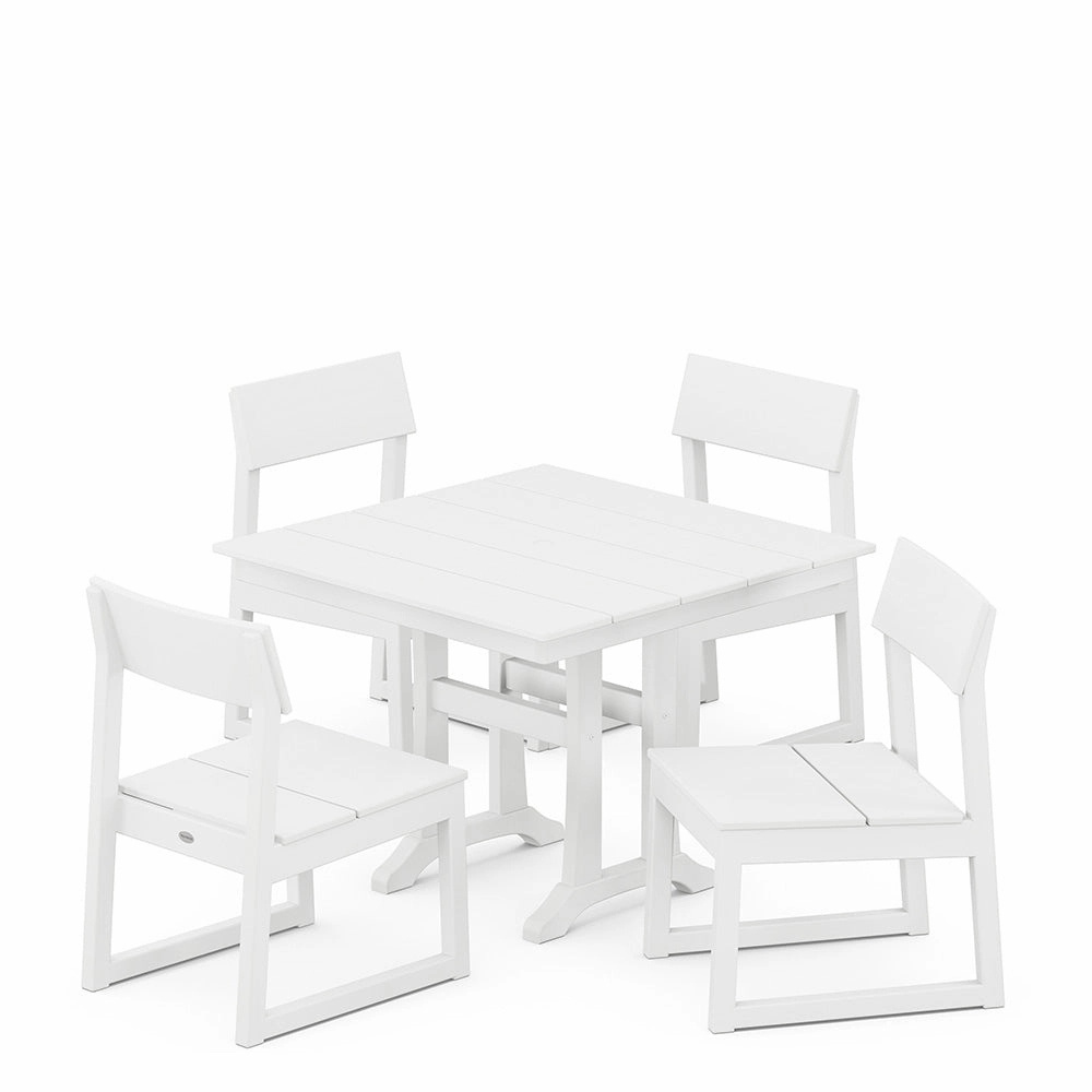 Edge 5 Piece Farmhouse Trestle Side Chair Dining Set