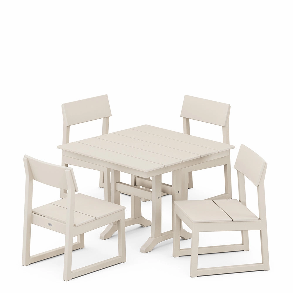 Edge 5 Piece Farmhouse Trestle Side Chair Dining Set