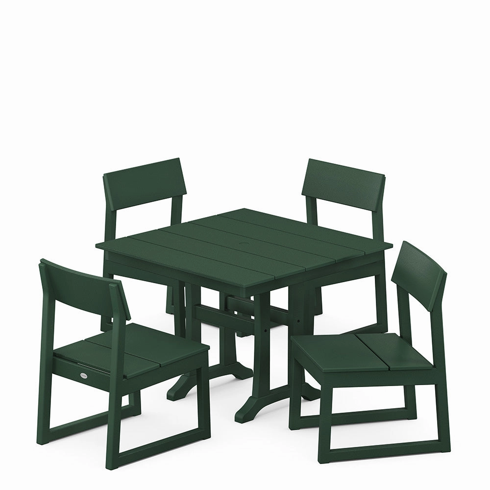 Edge 5 Piece Farmhouse Trestle Side Chair Dining Set