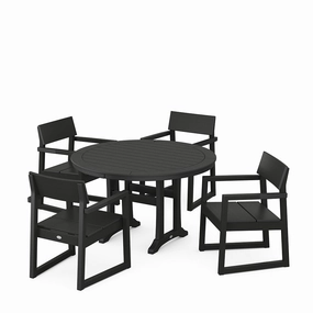 Edge 5 Piece Round Dining Set with Trestle LegsHDPE eco-friendly polywood furniture set