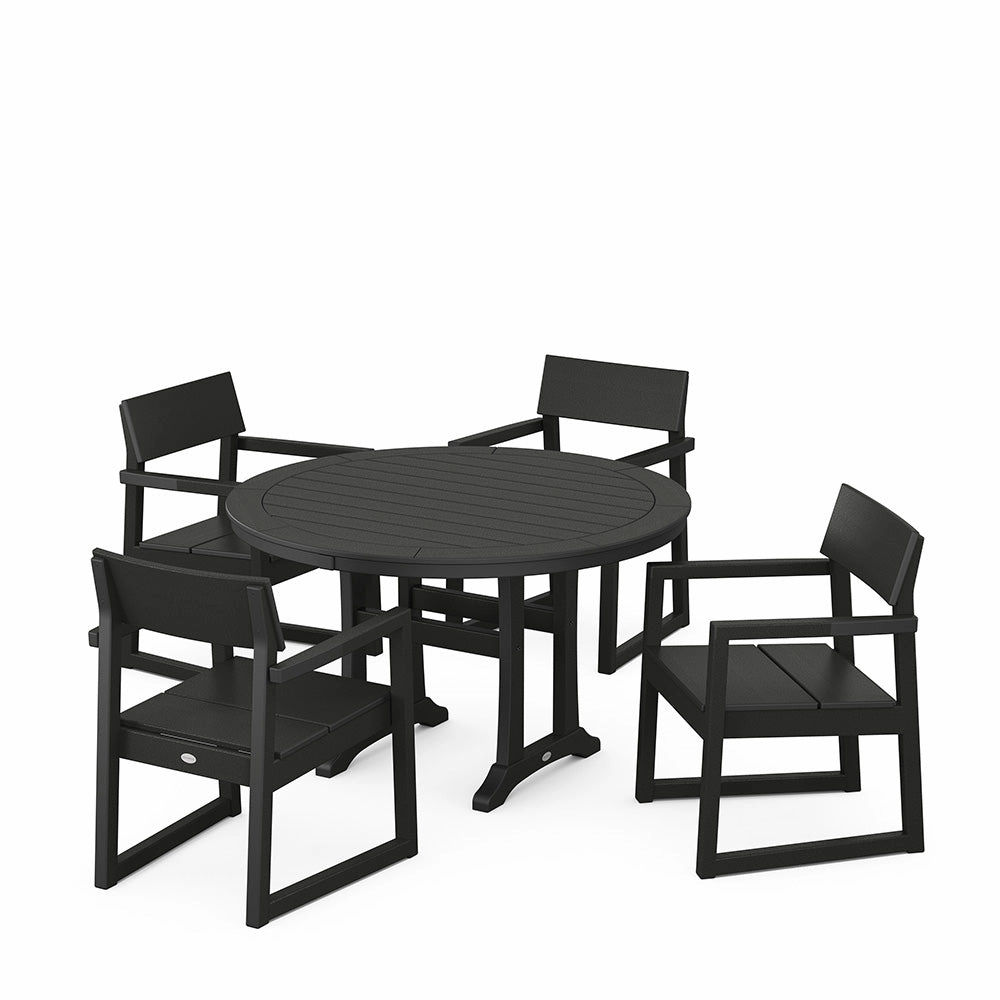 Edge 5 Piece Round Dining Set with Trestle LegsHDPE eco-friendly polywood furniture set