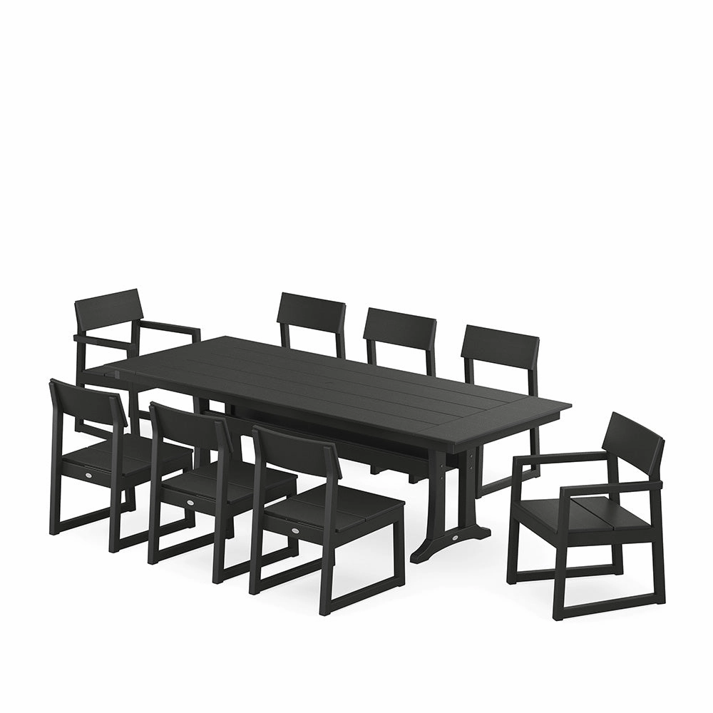 Edge 9 Piece Farmhouse Dining Set with Trestle LegsHDPE eco-friendly polywood furniture set