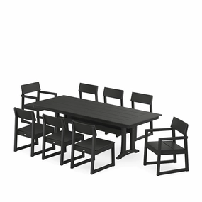 Edge 9 Piece Farmhouse Dining Set with Trestle LegsHDPE eco-friendly polywood furniture set