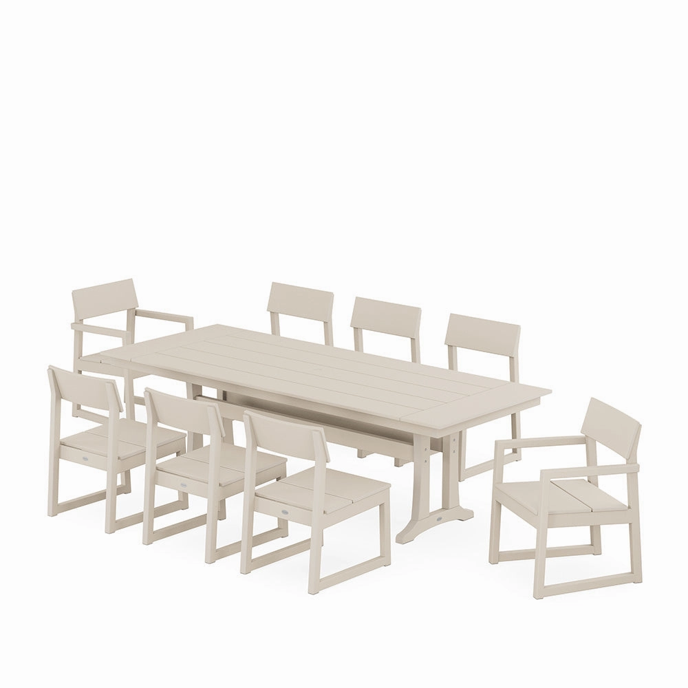 Edge 9 Piece Farmhouse Dining Set with Trestle Legs