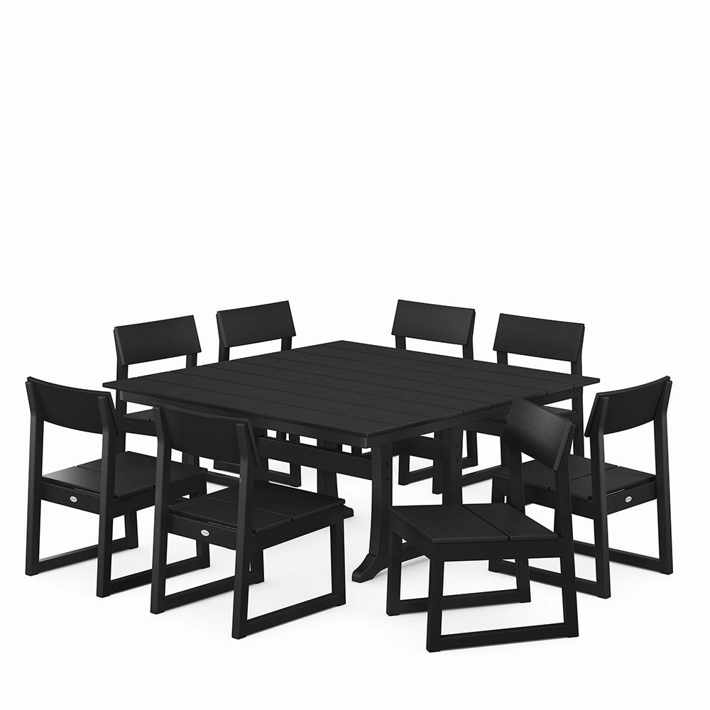 Edge 9 Piece Farmhouse Trestle Dining SetHDPE eco-friendly polywood furniture set