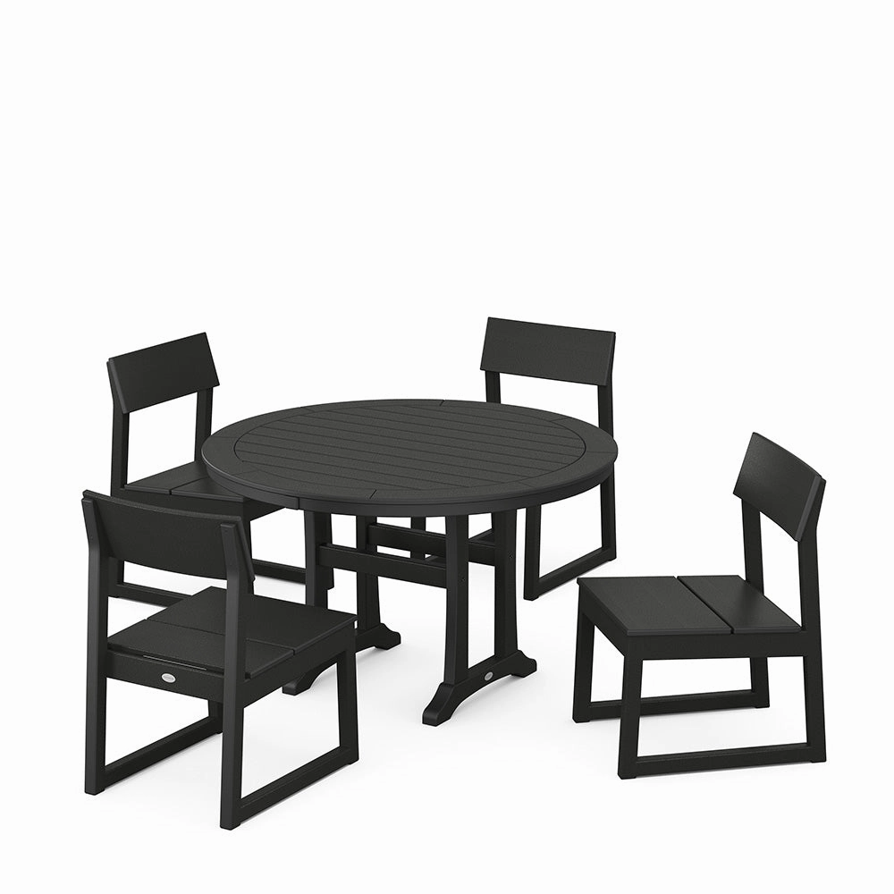 Edge Side Chair 5 Piece Round Dining Set with Trestle LegsHDPE eco-friendly polywood furniture set