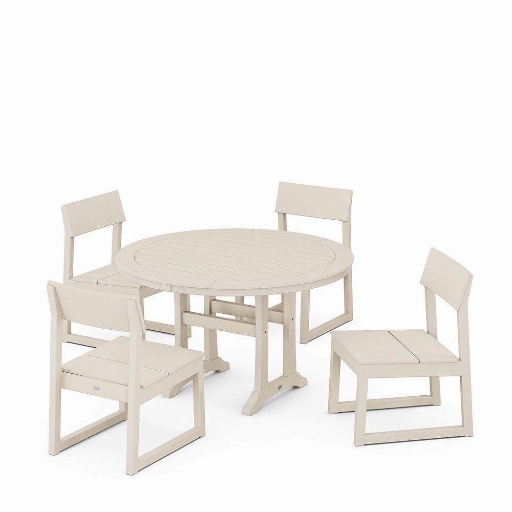 Edge Side Chair 5 Piece Round Dining Set with Trestle Legs