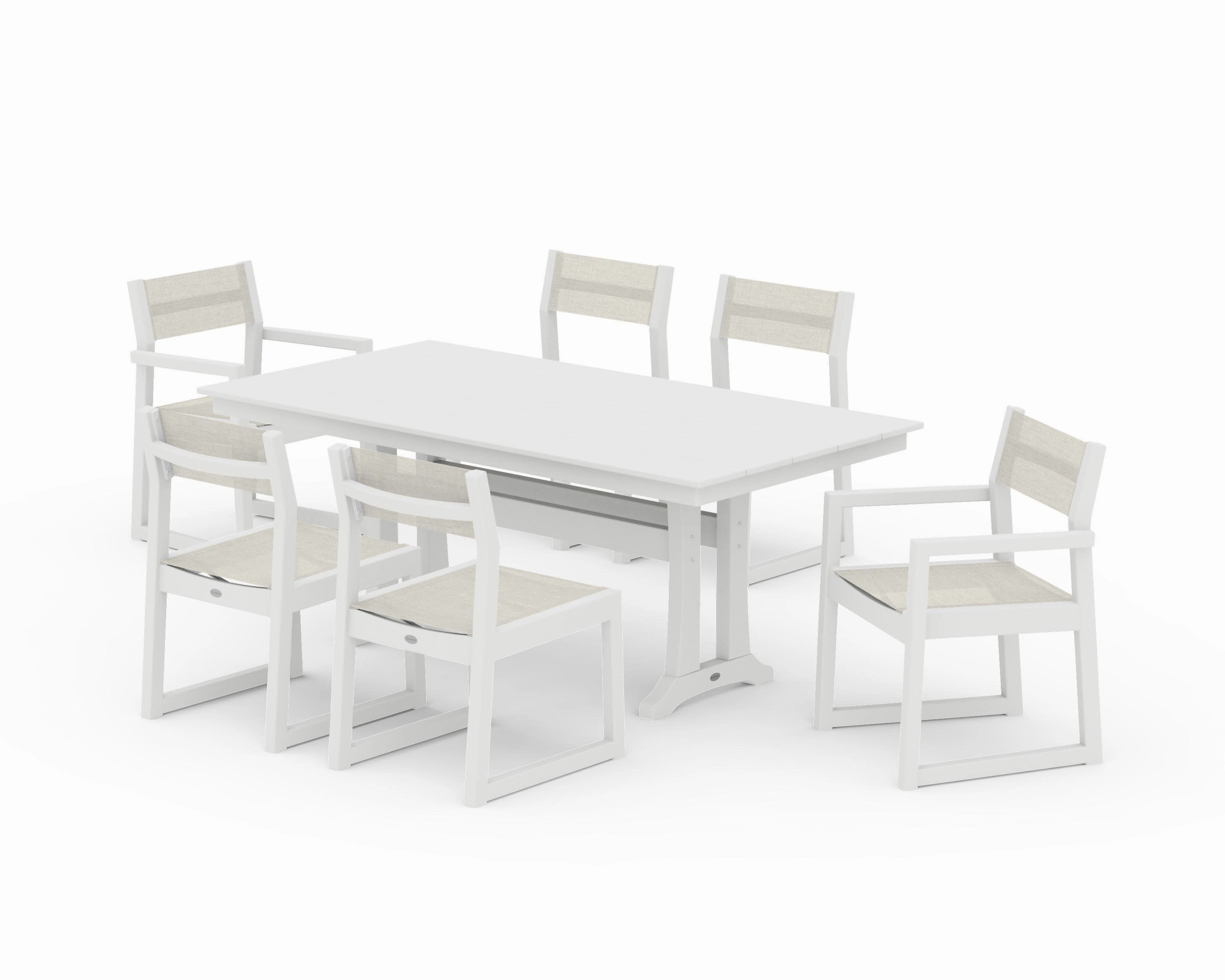 EDGE Sling 7-Piece Farmhouse Trestle Dining Setoutdoor patio furniture set