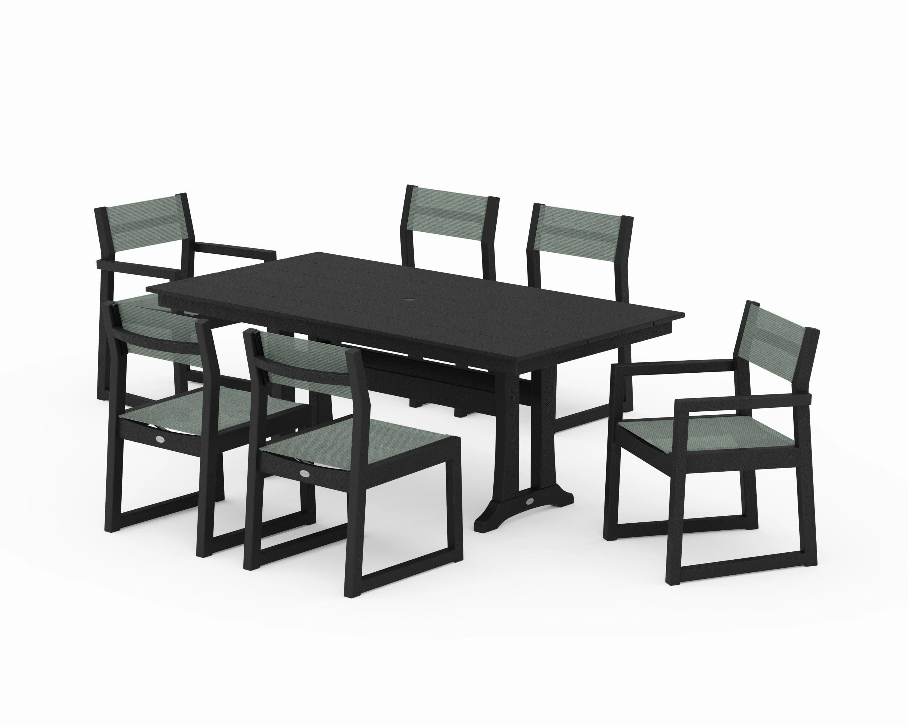 EDGE Sling 7-Piece Farmhouse Trestle Dining Set