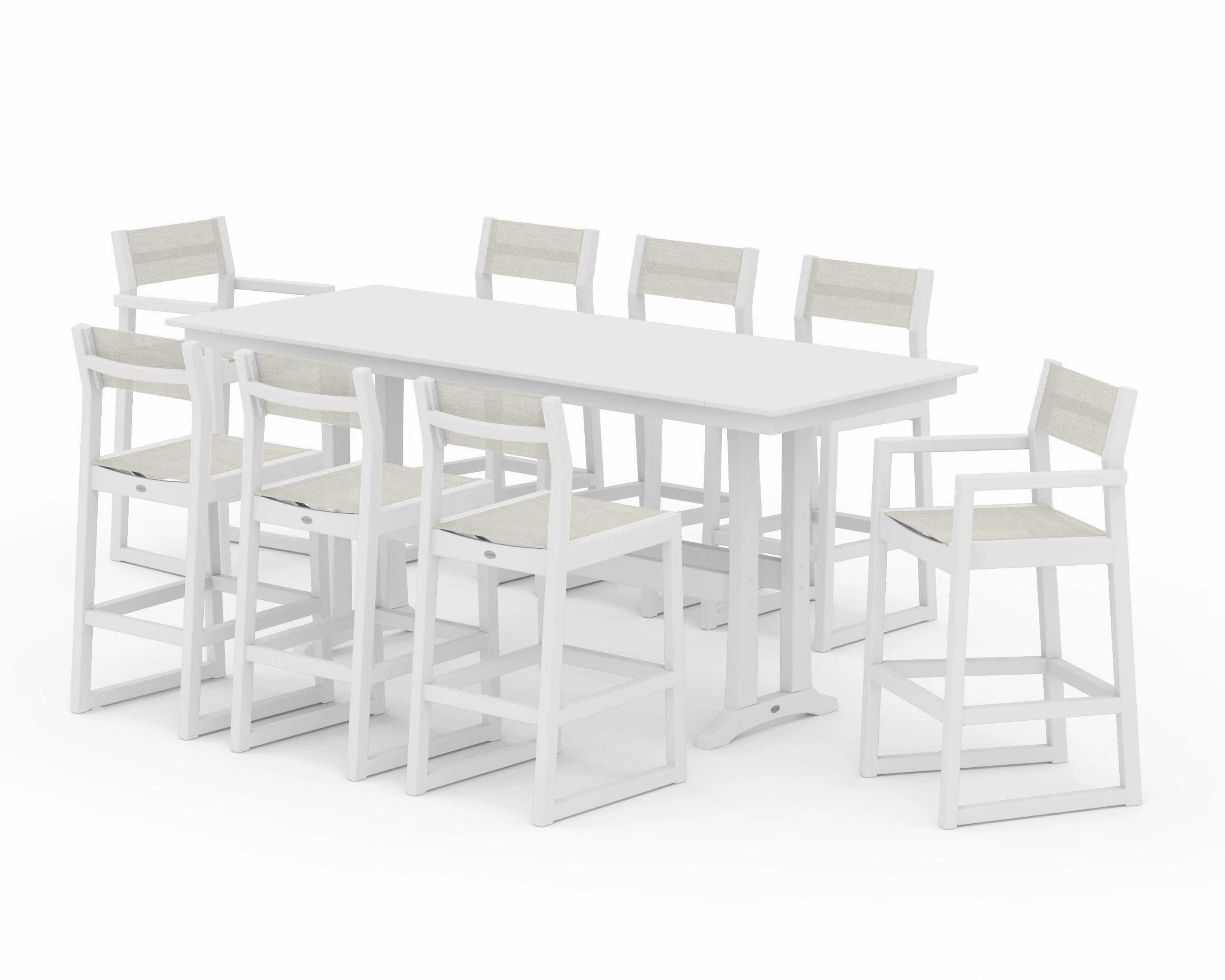 EDGE Sling 9-Piece Farmhouse Bar Set with Trestle Legsoutdoor patio furniture set