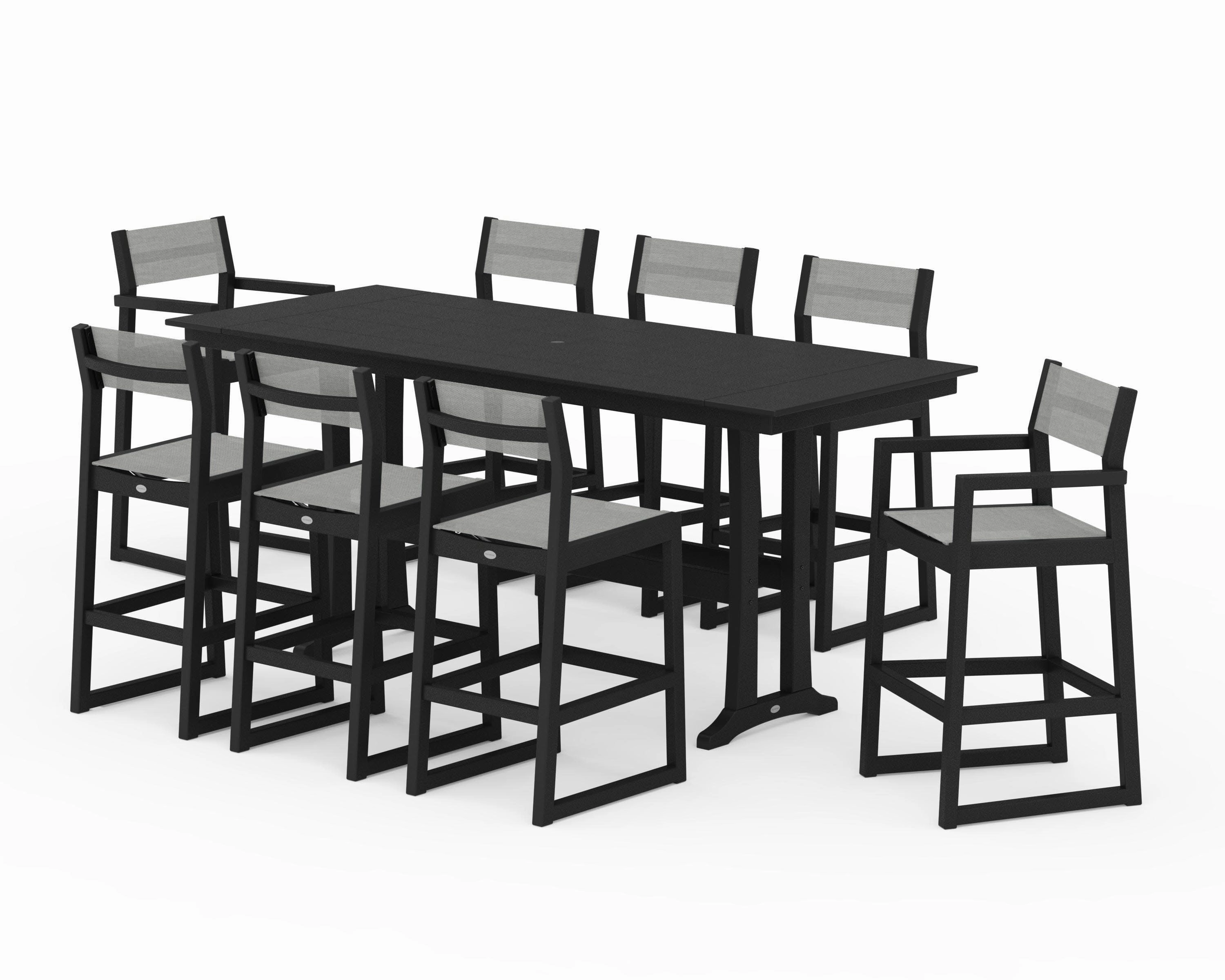 EDGE Sling 9-Piece Farmhouse Bar Set with Trestle Legs