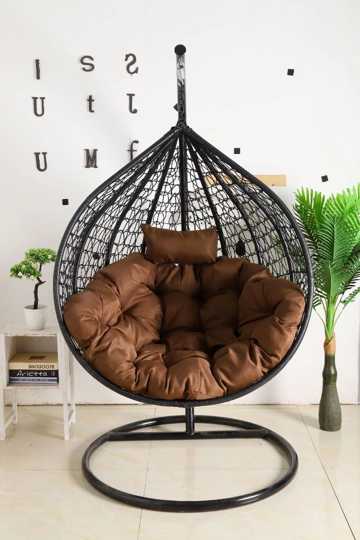 Egg Chair Hanging-  Black Basket & Brown Cushionegg swing chair for outdoor use