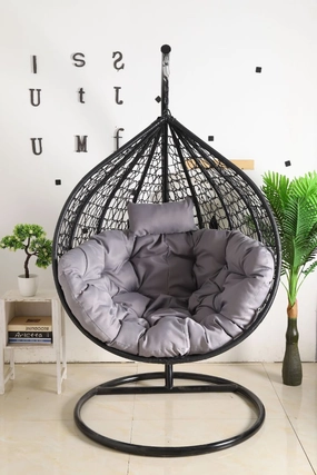 Egg Chair Hanging-  Black Basket & Grey Cushionegg swing chair for outdoor use
