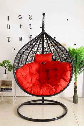 Egg Chair Hanging-  Black Basket & Red Cushionegg swing chair for outdoor use
