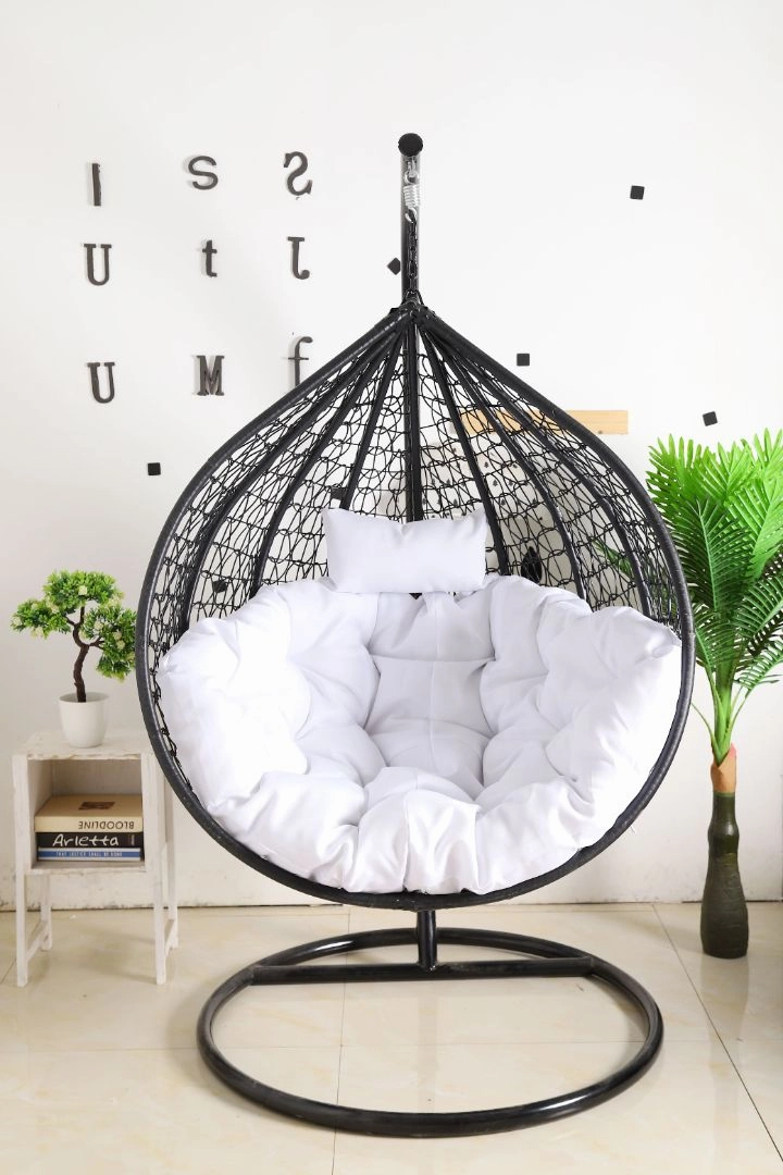Egg Chair Hanging-  Black Basket & White Cushionegg swing chair for outdoor use