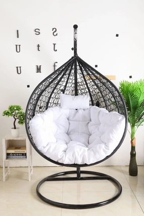 Egg Chair Hanging-  Black Basket & White Cushionegg swing chair for outdoor use