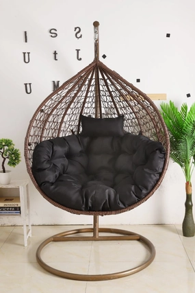 Egg Chair Hanging-  Brown Basket & Black Cushionegg swing chair for outdoor use