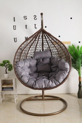 Egg Chair Hanging-  Brown Basket & Grey Cushionegg swing chair for outdoor use