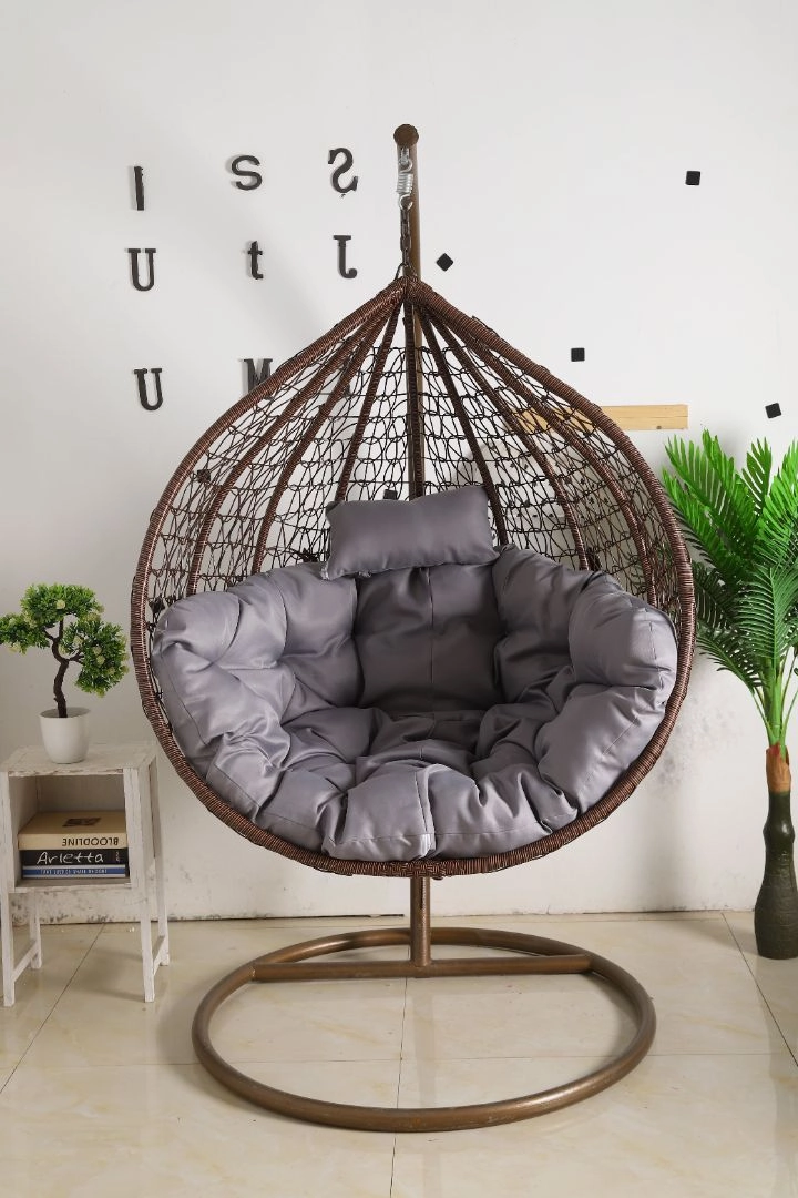 Egg Chair Hanging-  Brown Basket & Grey Cushionegg swing chair for outdoor use