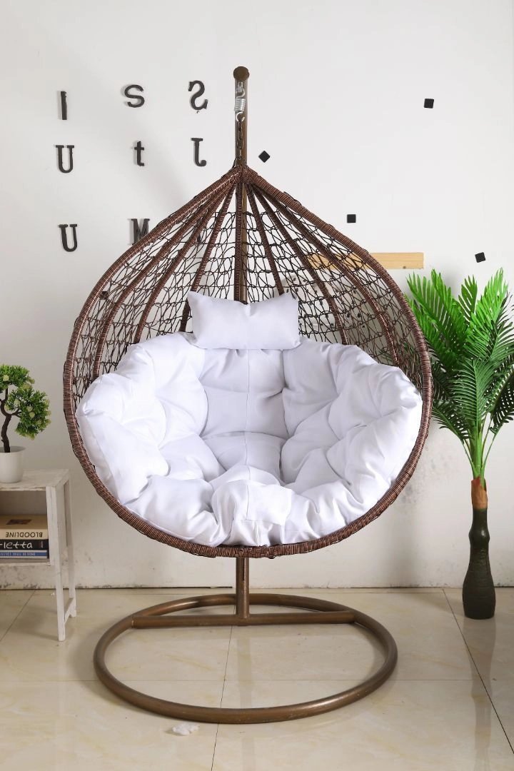 Egg Chair Hanging-  Brown Basket & White Cushionegg swing chair for outdoor use