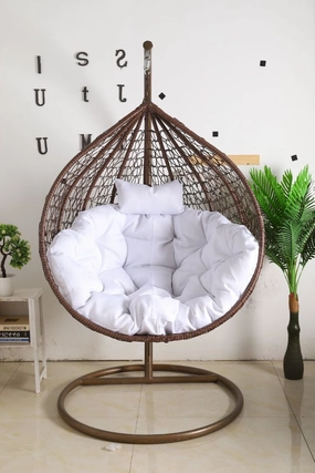 Egg Chair Hanging-  Brown Basket & White Cushionegg swing chair for outdoor use