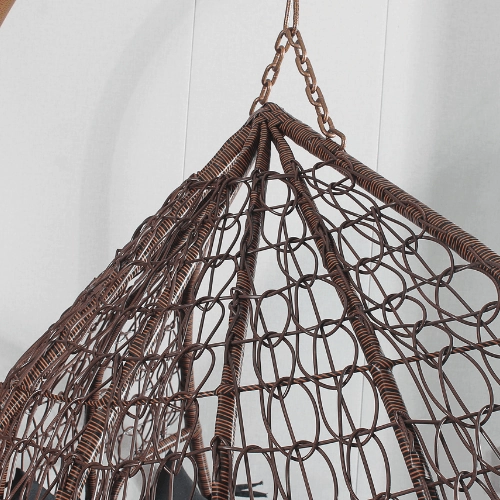 Egg Chair Hanging-  Brown Basket & White Cushion