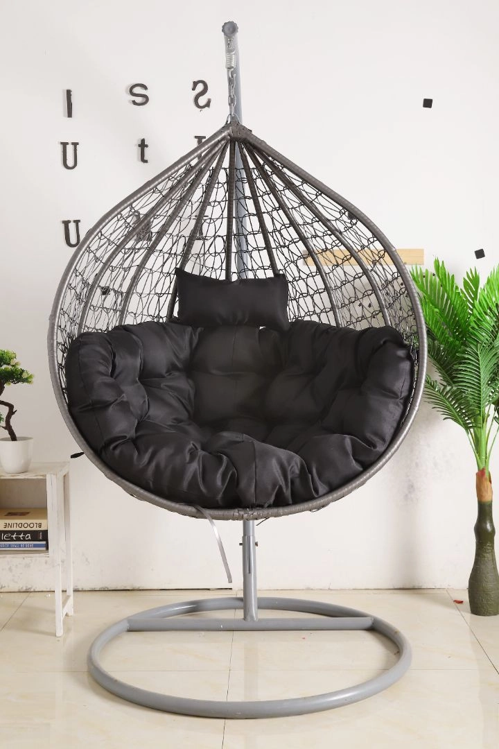Egg Chair Hanging-  Grey Basket & Black Cushionegg swing chair for outdoor use