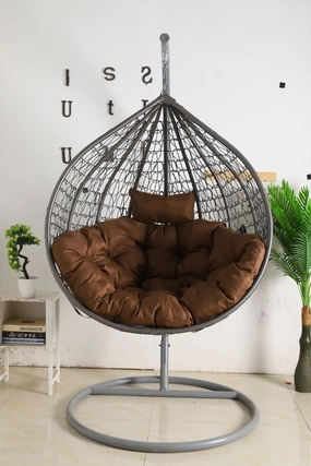 Egg Chair Hanging-  Grey Basket & Brown Cushionegg swing chair for outdoor use