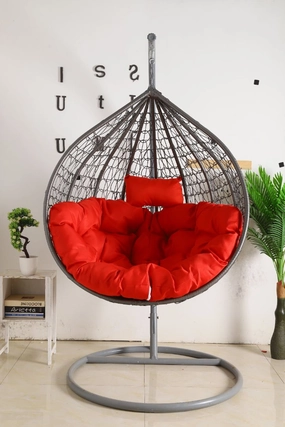 Egg Chair Hanging-  Grey Basket & Red Cushionegg swing chair for outdoor use