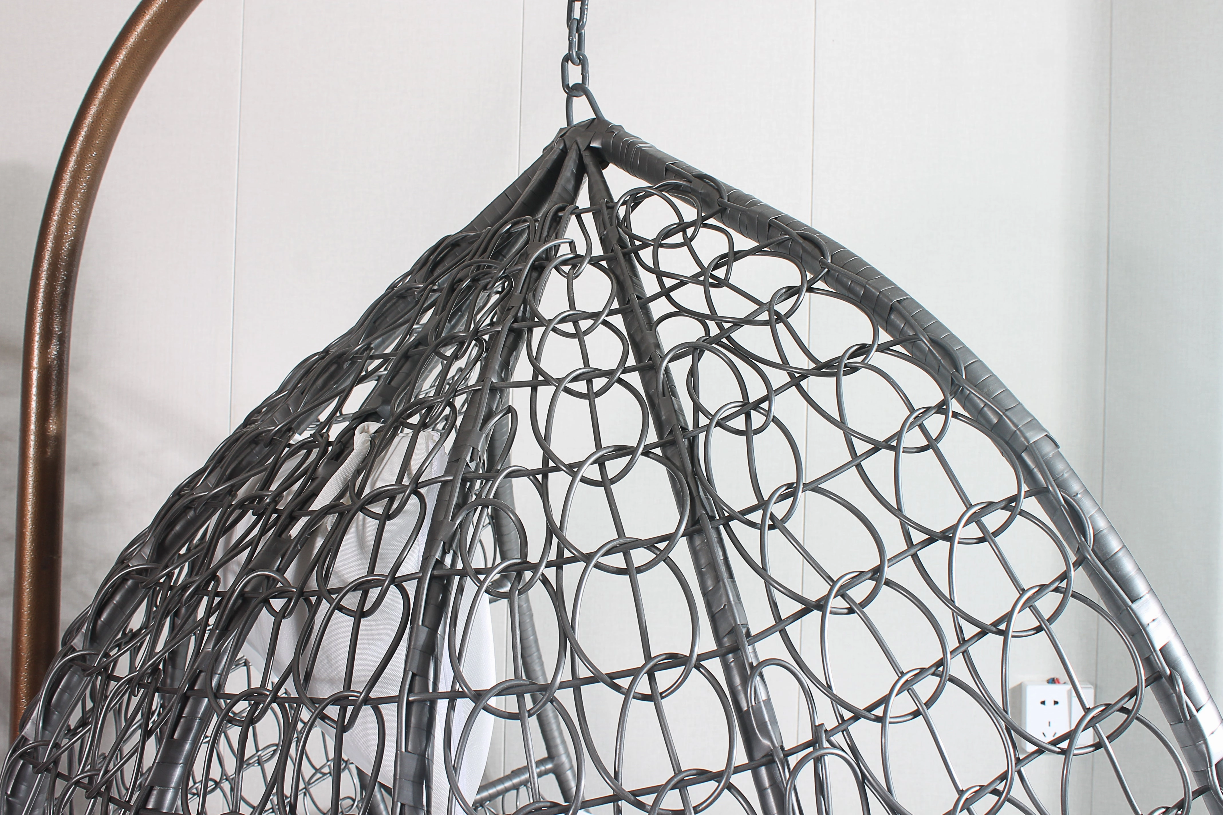 Egg Chair Hanging-  Grey Basket & Red Cushion