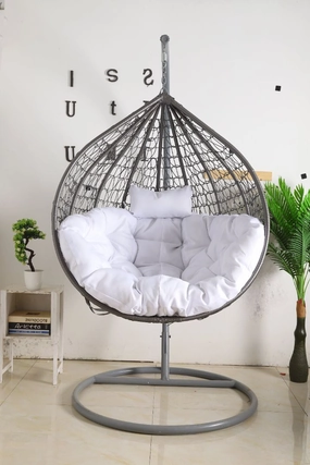 Egg Chair Hanging-  Grey Basket & White Cushionegg swing chair for outdoor use