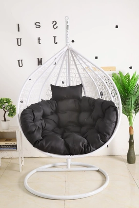 Egg Chair Hanging-  White Basket & Black Cushionegg swing chair for outdoor use