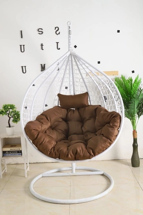 Egg Chair Hanging-  White Basket & Brown Cushionegg swing chair for outdoor use