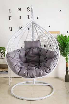 Egg Chair Hanging-  White Basket & Grey Cushionegg swing chair for outdoor use